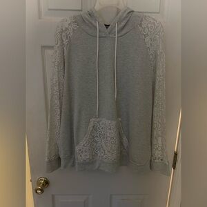 SHEIN Gray Lace Sleeve Cowl Neck Sweater